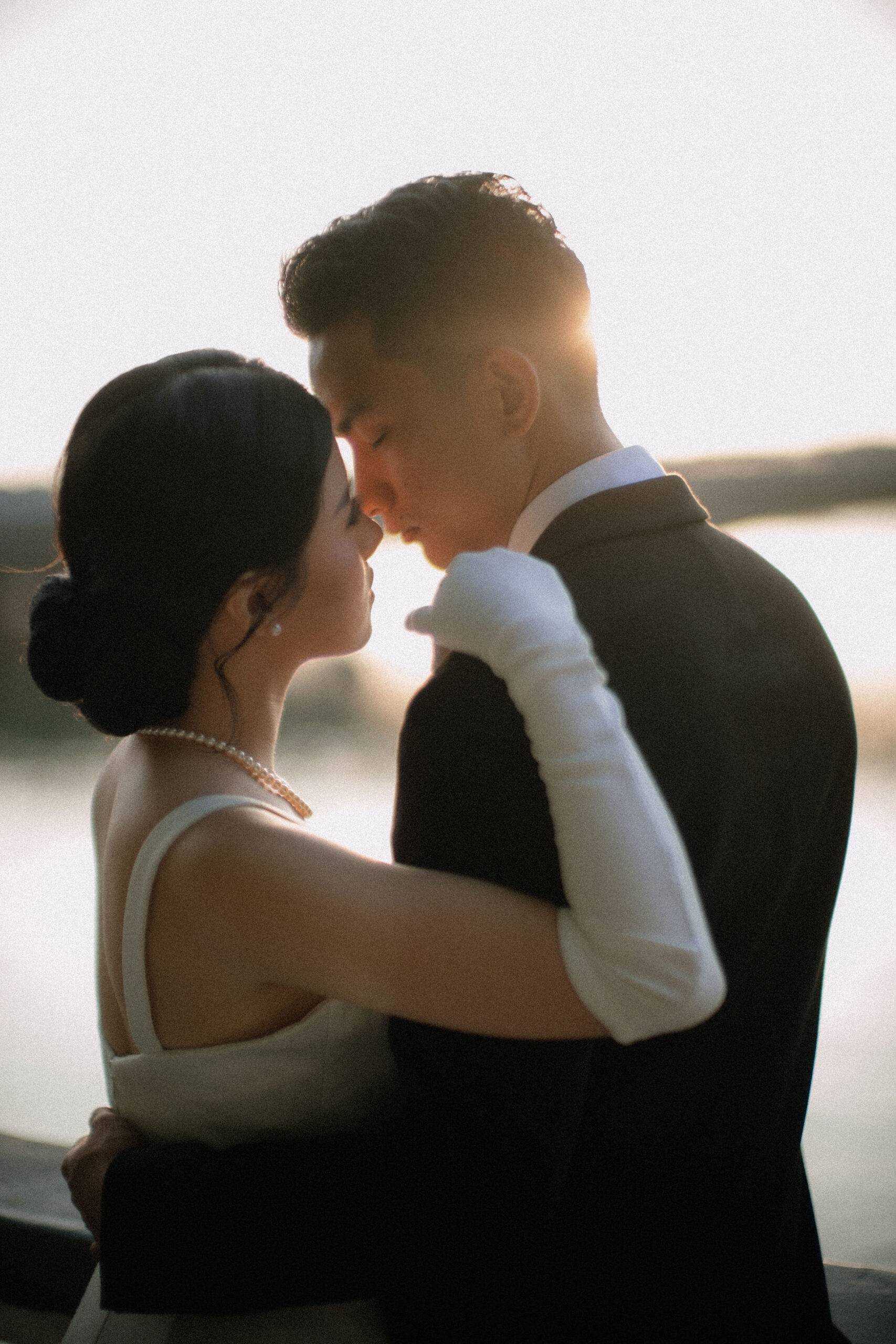 Close up of bride and groom