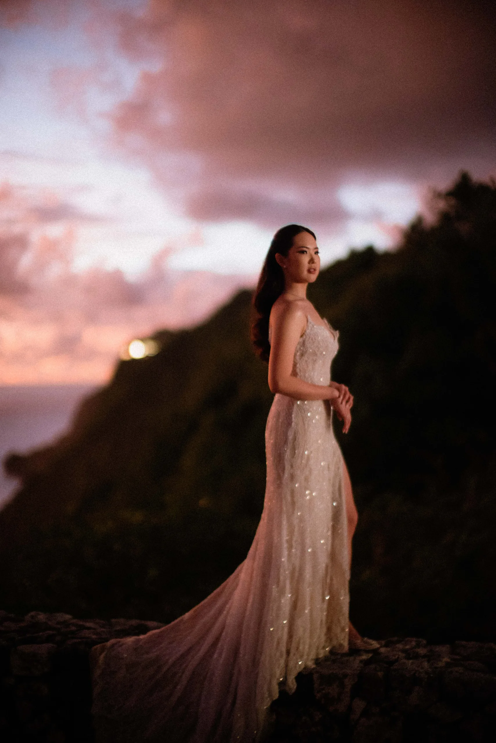 Portrait of bride during sunset